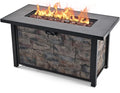 48 Fire Pit Table with Metal top &amp Stone Panel Propane Gas Firepit 5W BTU Fire Table for Outside Patio Backyard Deck Balconywith Metal LidLava Rocks &amp Rain Cover Rectangular