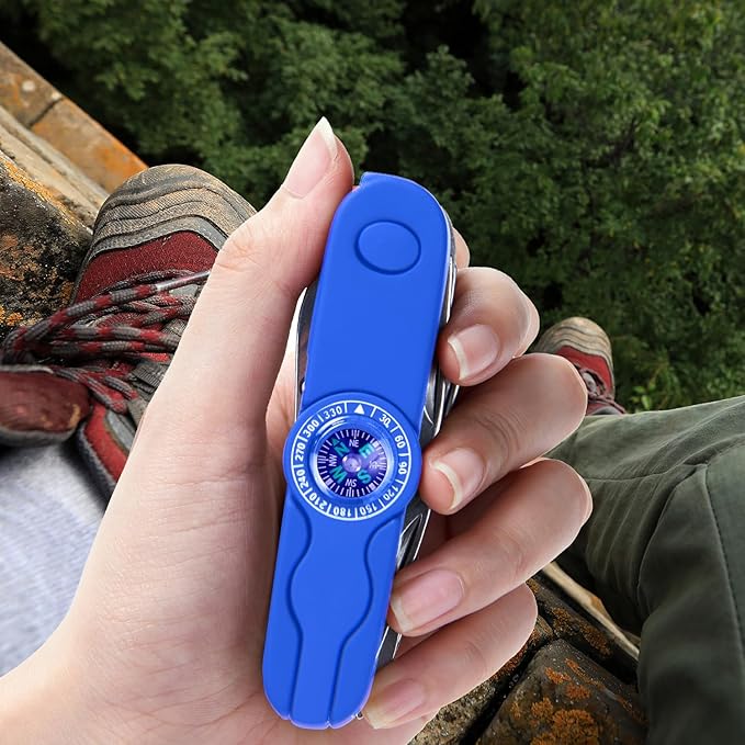 Swiss Eagle 30-in-1 Classic Pocket House Hold &amp Campaign Tool Premium Multi Tool Pocket Tool with Compass Scissor Screwdriver Plier Magnifying Glass Tweezer for Christmas Gifts - Blue