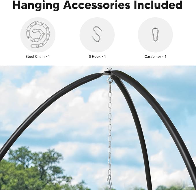 SUNCREAT Tripod Hanging Chair Stand – 400lbs Capacity Heavy Duty Steel Rust Resistant Stable Hammock Frame for Air Porch Indoor/Outdoor Use – Swing Not Included Black