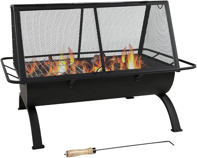 Sunnydaze 36-Inch Northland Steel Outdoor Fire Pit with Grill - Outdoor Fireplace with Cooking Grate Spark Screen Cover and Poker