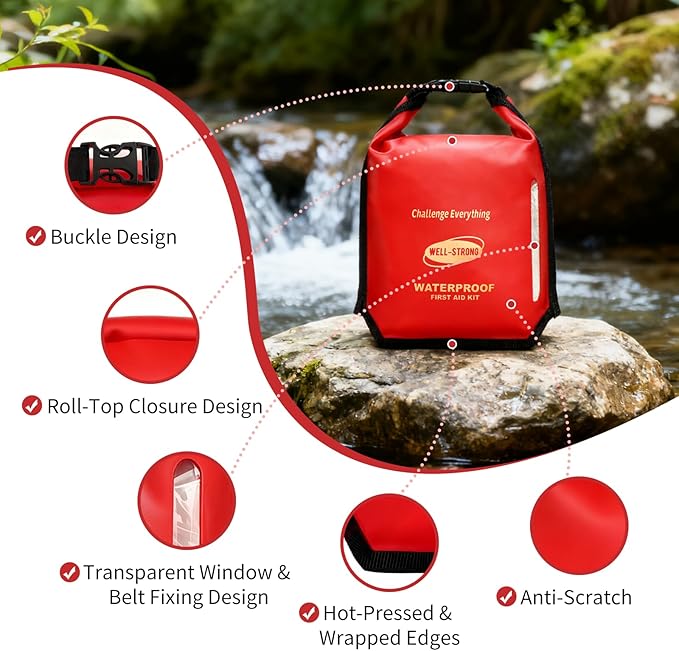 Waterproof First Aid Kit with Sealing Strip 226PCS Marine Boat Safety Kit Medical Emergency Kit with Roll Top Closure &amp Buckle for Kayaking Fishing Boating Outdoor