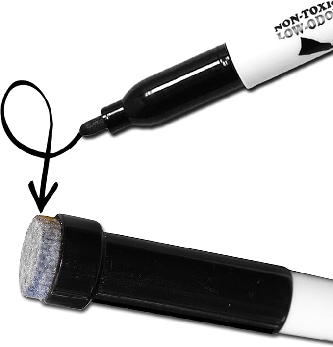 (24) KleenSlate Black Low Odor Dry Eraser Markers with Eraser Bullet point