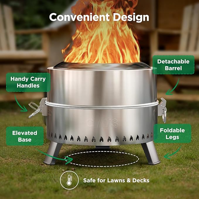Ciays Smokeless Fire Pit 21 Inch Portable Wood Burning Firepit for Camping &amp Backyard Outdoor Fire Pit with Patented Technology Steel Grill Rack Fire Poker &amp Carry Bag Easy Setup