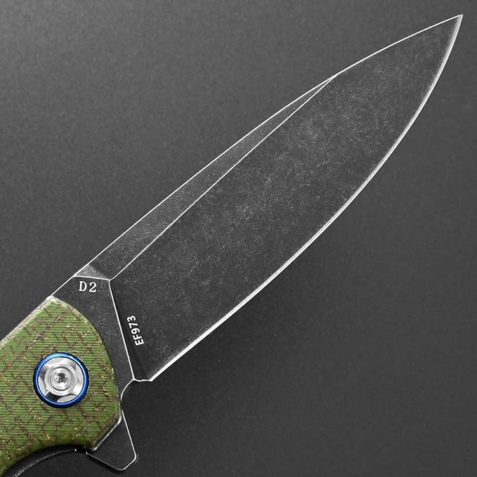 Eafengrow EF973 Folding Knife D2 Steel Blade Micarta Handle Scale Pocket Knife Folder for Working Camping Hiking EDC Tool Knife（army green