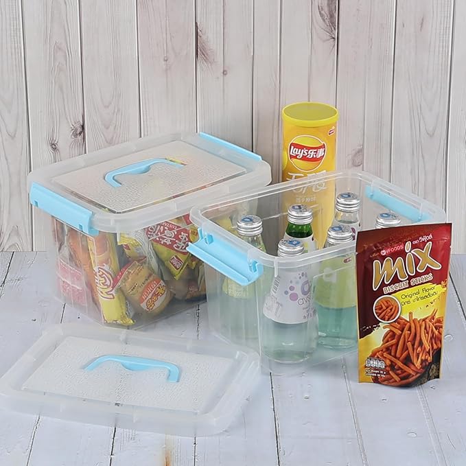 Hespama 6 Quart Storage Bin Plastic Latching Box/Container with Lid 4 Packs