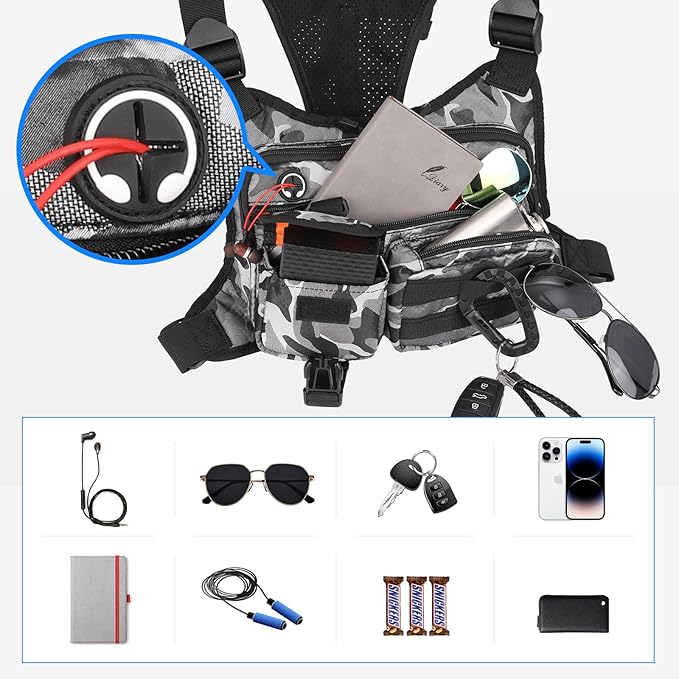 DEYACE Chest Bag For Men Tactical Inspired Sports Utility Chest Pack EDC Pouch Bag With Built-In Phone Holder for Workouts Running Cycling Grey