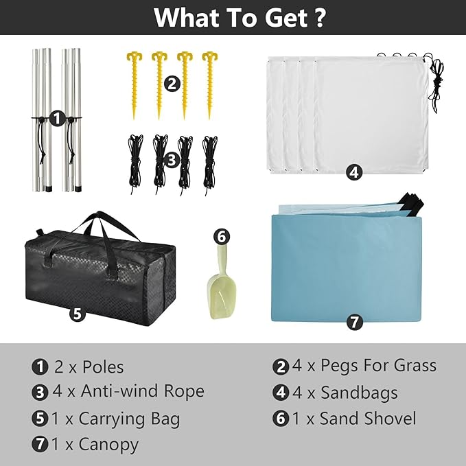Deep Blue Gradient Foldable Beach Canopy UPF50 Waterproof Portable Sun Shelter with Sturdy Poles Sandbags and Shovel for Family Trips Picnics &amp Camping