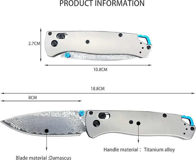 HUAAO Folding Knife Knife with Titanium Alloy Handle EDC Pocket Knife with Pocket Clip Cool Hunting Knives Gifts for Men EDC (Damascus knife)