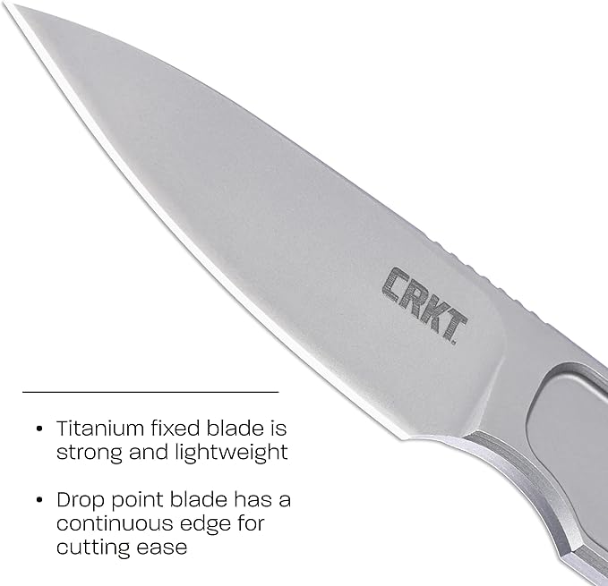CRKT HangTi Everyday Carry EDC Fixed Blade Knife: Titanium Plain Edge Blade Kydex Sheath 7066