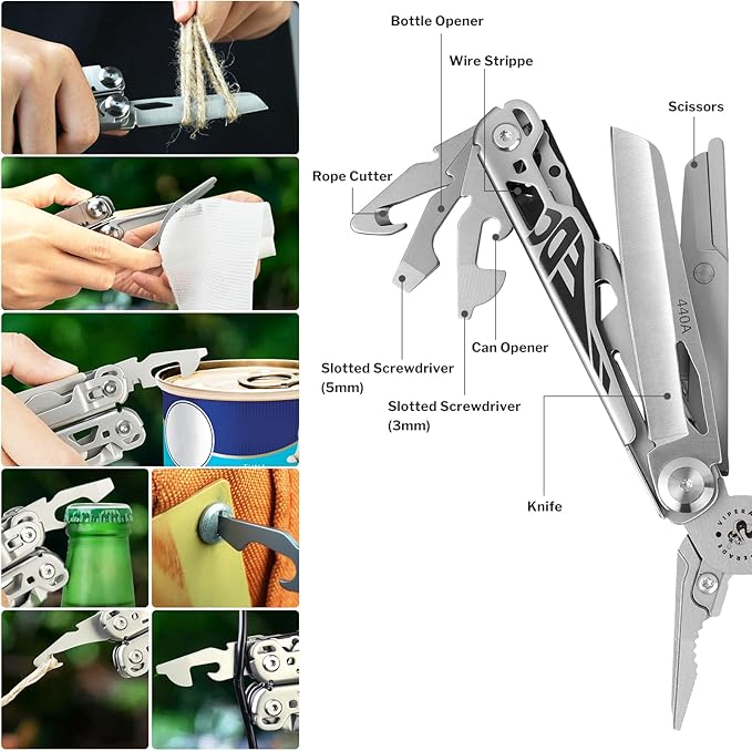 Viperade VAK2 Multitool 20 In 1 Stainless Steel Multi Tool Pliers Pocket Knife with Self-Locking Foldable Heavy-duty Multitools with Scissors and Screwdriver Bits Set for Hiking Camping Repair