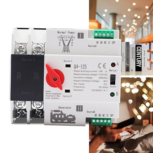 Xuthusman Dual Power Auto Transfer Switch Generator Changeover Switch Automatic Light Equipment Switch PC Level 100A 2P