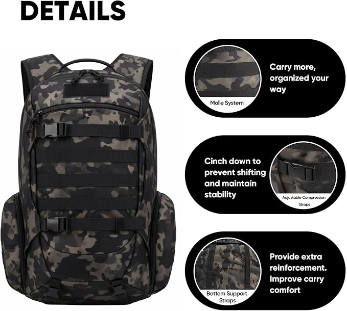 35L Tactical Backpack for Men MOLLE Military Bug Out Bag Waterproof Rucksack for Hiking with Hydration Port Balck CP