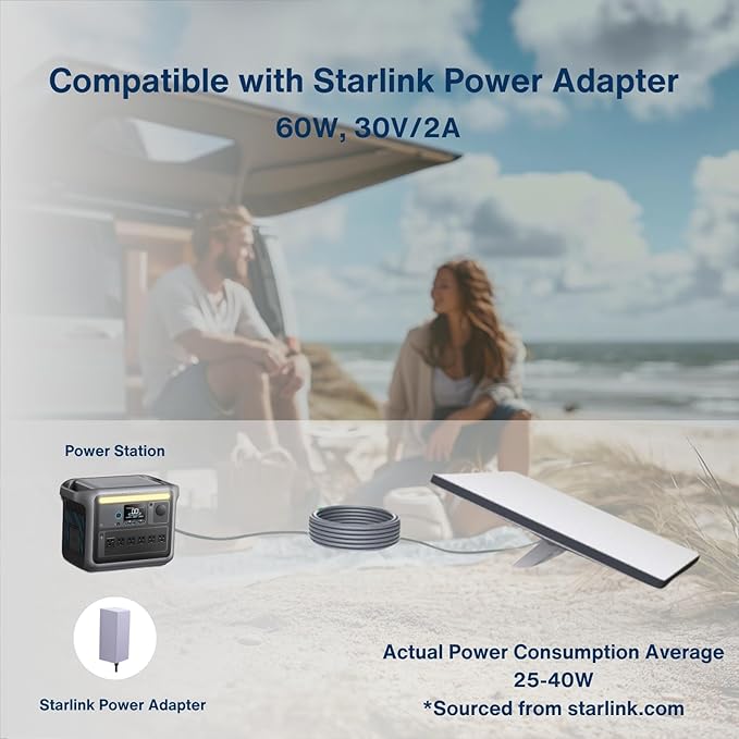 DC to DC Power Cable Cord 19AWG for Starlink Mini 10M/33FT Waterproof Barrel Jack Heat Resistant to 90°C Compatible with Starlink Power Adapter 60W 30V/2A Multiple Lengths Available