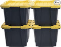 CX BLACK &amp YELLOW 12-Gallon Heavy Duty Storage Bins with Lids Stackable Plastic Storage Bins with Weather-Resistant Design Home Organization 4 Pack (12.51H x 16.3W x 21.8D)