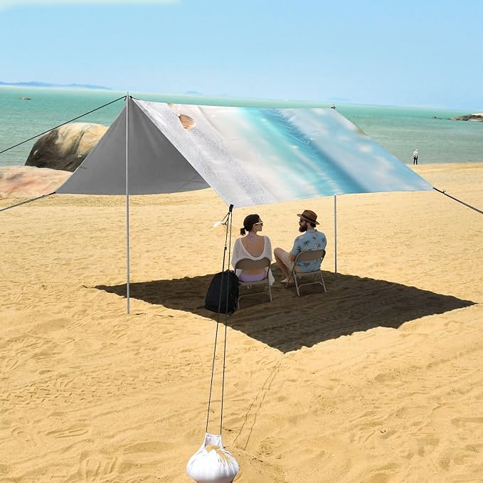 ALAZA Starfish Beach Beach Tent Sun Shelter UPF50+ Protection Beach Shade Canopy w/ 4 Sandbags for Outdoor Camping Fishing Backyard Fun Picnic 10x9 ft