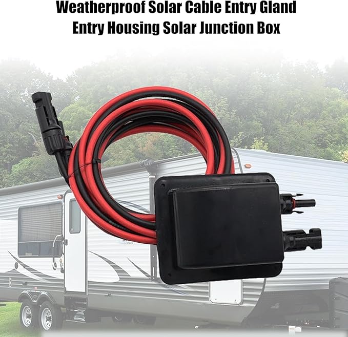 Weatherproof Solar Cable Entry Gland Entry Housing Solar Junction Box Fits for RVVehicles BoatsThrough RV Roof Solar Entry Housing with 10Ft 10AWG Solar Extension Cable