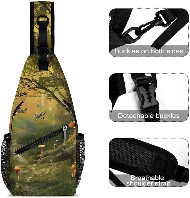 Chest Bag Chest Bag for Men Tactical Running Chests Pack Outdoor Sports Chests Bag Forest with Fairies Butterflies Elves Sling Backpack Women Suitable for Hiking Running Cycling And Shopping