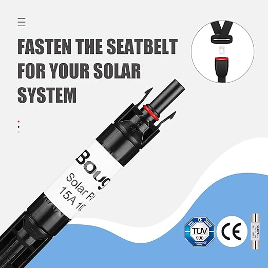 BougeRV 15A Solar Fuse Holder Inline PV Inline Fuse Holder 15 Amp for Solar Panel and Solar Controller Waterproof Solar Connector Solar Surge Protection Device (Pack of 2)