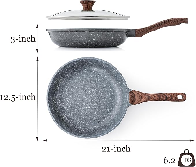 SENSARTE Nonstick Frying Pan Skillet with Lid Omelet Pan with Cover Healthy Cooking Chef's Pan Kitchen Cooking Pan Free of Intentionally Added PFOA/PFOS (12.5inch + Glass Lid)
