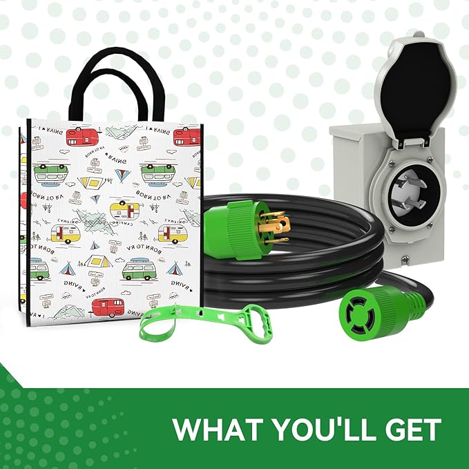 30 Amp Generator Cord 15FT and Power Inlet Box Pre-Drilled 30 Amp Generator Inlet Box with Cord NEMA L14-30P to L14-30R Generator Cord Waterproof Combo Kit ETL Listed