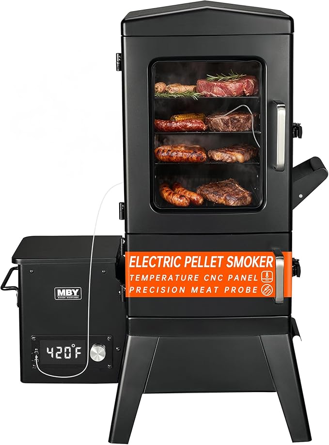 Vertical Pellet Smoker with Cover &amp Meat Probe 4-Rack Electric BBQ Smoker Grill 616 sq in Cooking Space Digital LED Temperature Control for Outdoor Smoking Ribs Brisket Chicken &amp Sausage