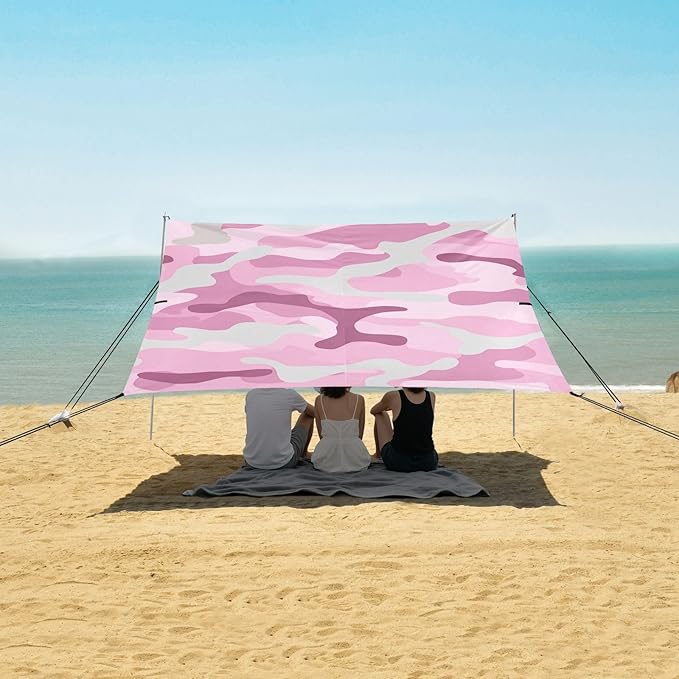 Silver Gray Beach Tent &amp Canopy UPF50+ Easy Setup Large Portable Sun Shelter with Sand Shovel Sandbags for Camping Picnics Backyard