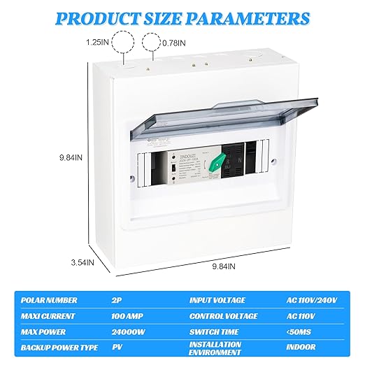 100A PV Automatic Transfer Switch110V Solar Transfer SwitchMillisecond Level Dual Power Automatic Changeover Switch with Metal Distribution Box