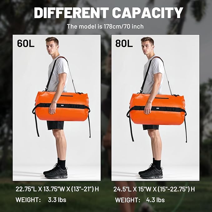 MIER Waterproof Duffel Bag Motorcycle Dry Bag Backpack Large Roll-Top Heavy Duty Dry Duffle Bags for Kayaking Camping Boating Gym Beach Cruise Ship 60L/80L