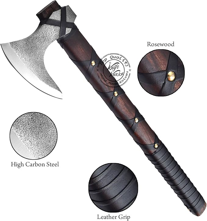 Hand-Forged Viking Axe of Ragnar Lothbrok Hunting Axe Handmade Camping Axes Hatchet-Norse Axe Tomahawk Vikings Bearded Axes Leather-Wrapped Handle &amp Sheath (AXE-11)