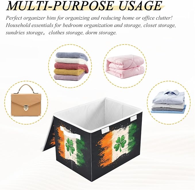 Clover Flag Fabric Storage Bins with Lids and HandleFoldable Storage Bins with LidsCloset Organizers for Clothes Storage Room Organization Office Storage Chest Organizer