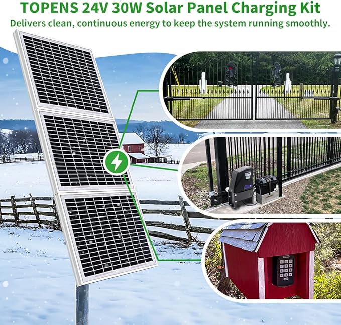 TOPENS TSP30W Solar Panel 30-Watt 24V Monocrystalline Solar Panel Battery Charging Controller Kit for Gate Opener Boat Yacht RV Caravan Golf car Street lamp Garden Light and Farm Equipment