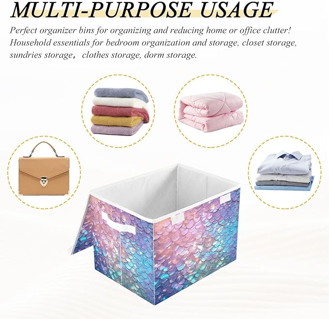 Fish Scale Gradient Glitter Decoration Sequins Blue Storage Containers with Lids Foldable Closet Organizer Lids for
