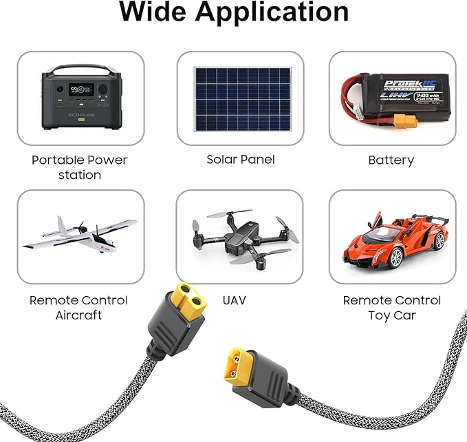 10FT/3M XT60 Extension Cable Adapter Female to Male Connector for Anker SOLIX C300 757 767 Ecoflow Delta River Solar Generator BLUETTI RC Battery RV Boats Drones 16AWG