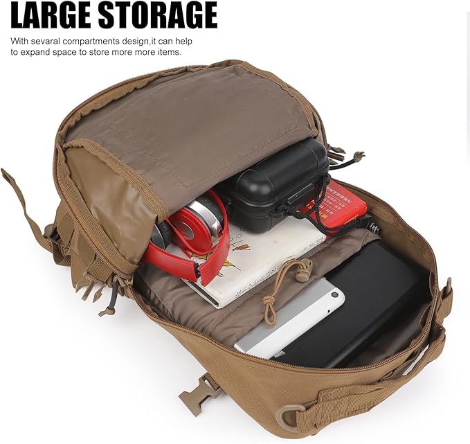 Small Tactical Backpack 12L Molle Bag Rucksack Army Daypack Military Daypack for OutdoorHiking (Tan)