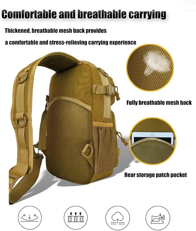 10L Tactical Sling Bag Backpack Ventilated Molle Assault Pack Waterproof Tactical Chest Bag Crossbody Single Shoulder Bag
