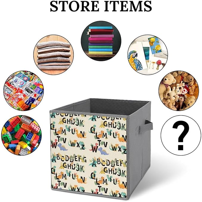 Fabric Cube Storage Bins with Handles Dinosaur Foldable Collapsible Organizer for Shelving Units Decorative Box for Living Room &amp Bedroom Decor