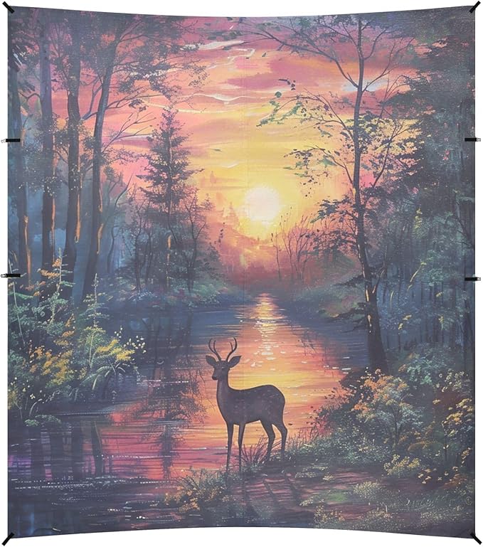 ALAZA Deer in Forest Sunset Beach Tent Sun Shelter Portable Canopy Sunshade for Outdoor Camping Picnics Backyard Fun 10x9 ft