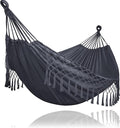 SUNCREAT Extra Large Double Hanging Hammock for Camping Hammocks for Outside 2 Person Heavy Duty Dark Gray with Tassels