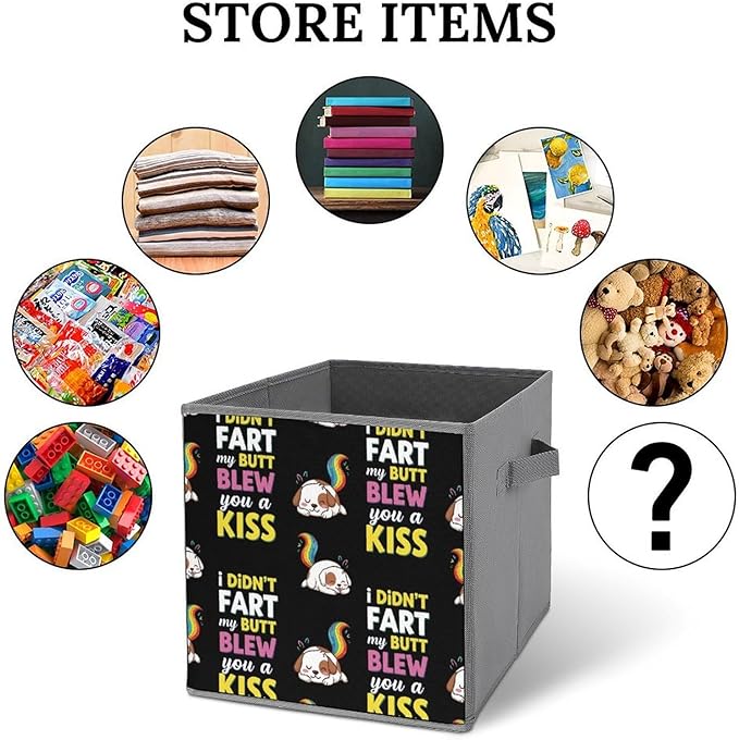 Collapsible Fabric Storage Bins with Handles I Didn'T Fart My Butt Funny Dog Versatile Foldable Cube for Organizing Kids' Toys Games Perfect for Playroom &amp Nursery