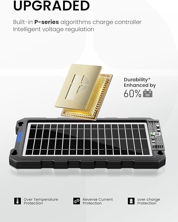 POWOXI-9W-Solar-Battery-Trickle-Charger-Maintainer -12V Portable Waterproof Solar Panel Trickle Charging Kit for Car Motorcycle Boat Marine RV Trailer Powersports Snowmobile etc.