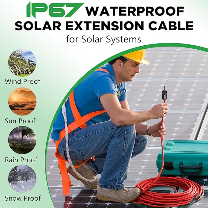 Oududianzi Solar Extension Cable 20Ft Solar Wire 10AWG Tinned Copper PV Cable 10Gauge Solar Panel Cables with Waterproof Connectors for Home Boat RV Outdoor Camping Solar Panels