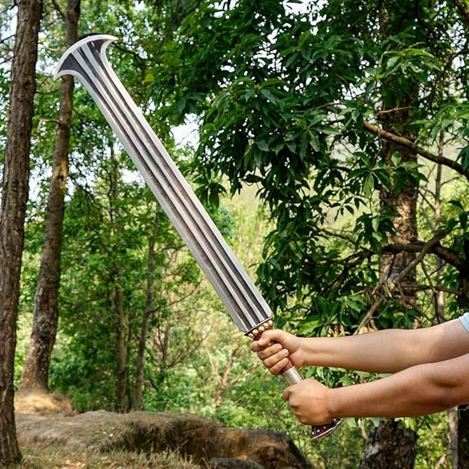 DARK WARRIOR-Handcrafted Konda Ikakalaka Sword | Functional &amp Sharpened | 5160 Carbon Steel Blade | Ancient Traditional African Sword | Leather Sheath for Anniversary Birthday Gift.