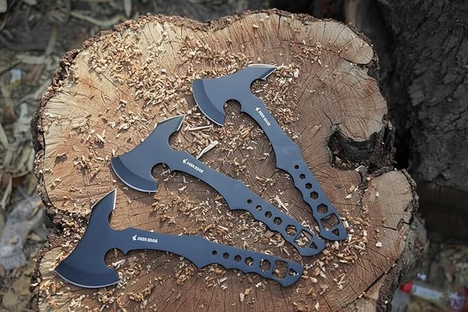 Throwing Axe Set – 3 Pack Balanced Throwing Axes for Target Practice Outdoor Recreation and Competition – Full Tang Stainless Steel Tactical Tomahawks with Nylon Sheath