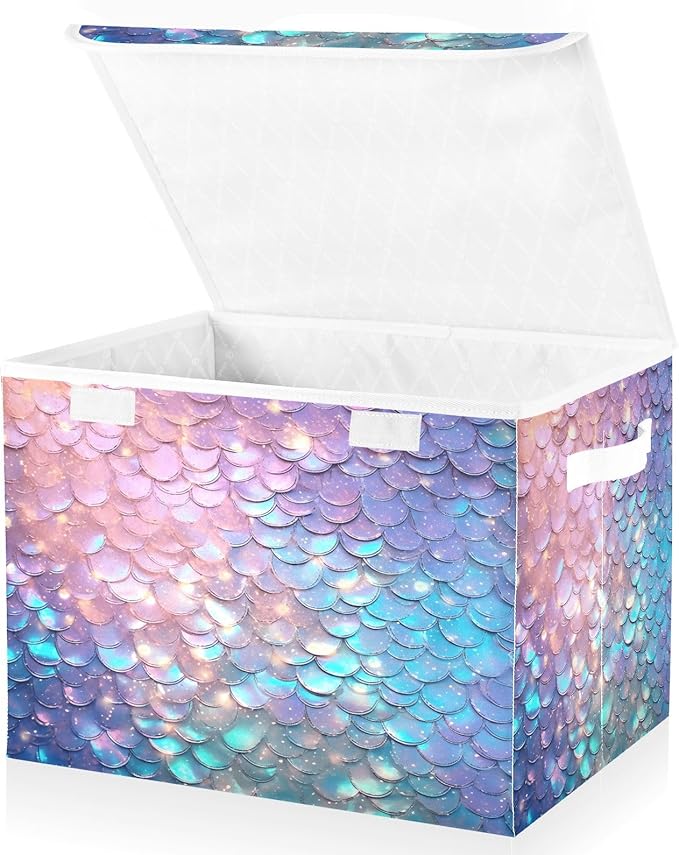 Fish Scale Gradient Glitter Decoration Sequins Blue Storage Containers with Lids Foldable Closet Organizer Lids for