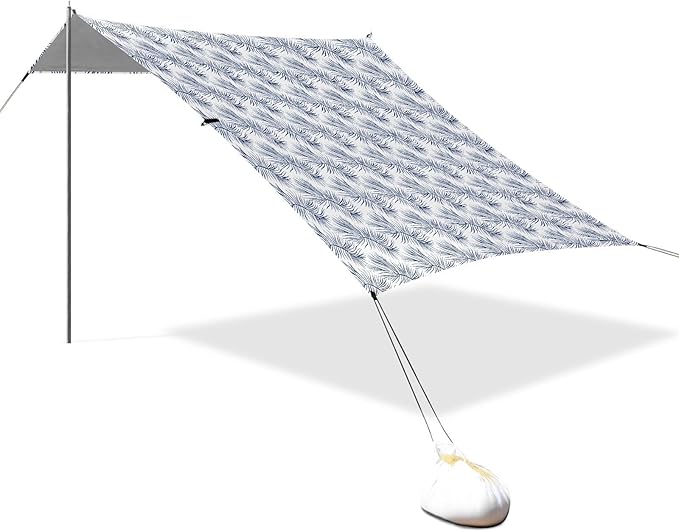 ALAZA Blue Palm Leaves Beach Tent Sun Shelter UPF50+ Protection Beach Shade Canopy w/ 4 Sandbags for Outdoor Camping Fishing Backyard Fun Picnic 10x9 ft