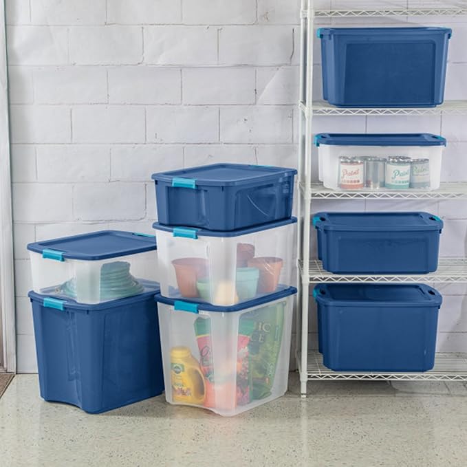 Sterilite 6-Pack Latch and Carry Clear Plastic Storage Bins with Latching Lids and Full-Grip Handles 12 Gallon
