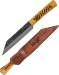 Condor Tool &amp Knife Norse Dragon Seax Knife - 1095 High Carbon Steel - Burnt American Hickory Handle - Hand Crafted Welted Leather Sheath - Viking Dagger - 7in Blade - 8.5oz