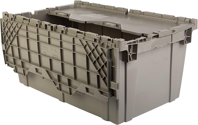 Hudson Exchange 27.3 x 17.2 x 12.6 (1 Pack) Storage Tote Distribution Container with Hinged Attached Lid Gray/Brown