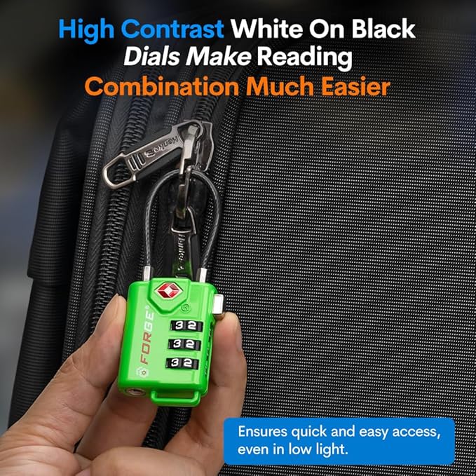 TSA Approved Cable Luggage Locks Re-settable Combination with Alloy Body (Green 4 Locks)