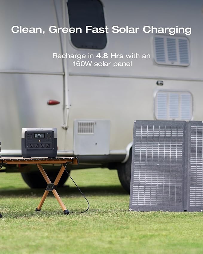 EF ECOFLOW Solar Generator RIVER 2 Pro 768Wh Portable Power Station &amp 160W Portable Solar Panel LiFePO4 Battery 70 Min Fully Charged 4×AC For Camping RV Home Backup